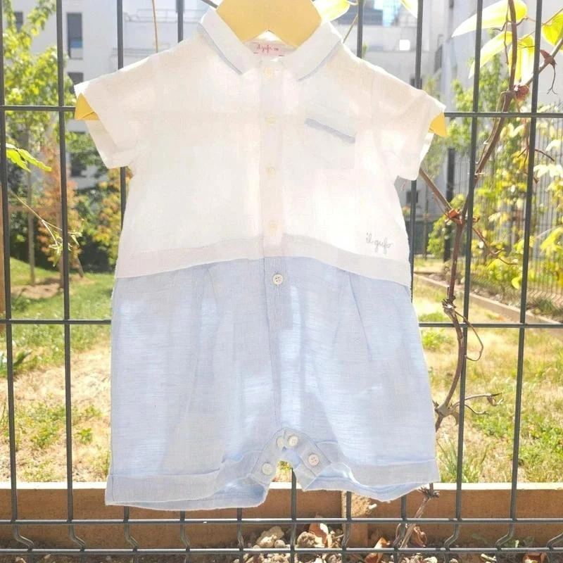 Il Gufo combishort branco azul linho 100% linho – photo 3